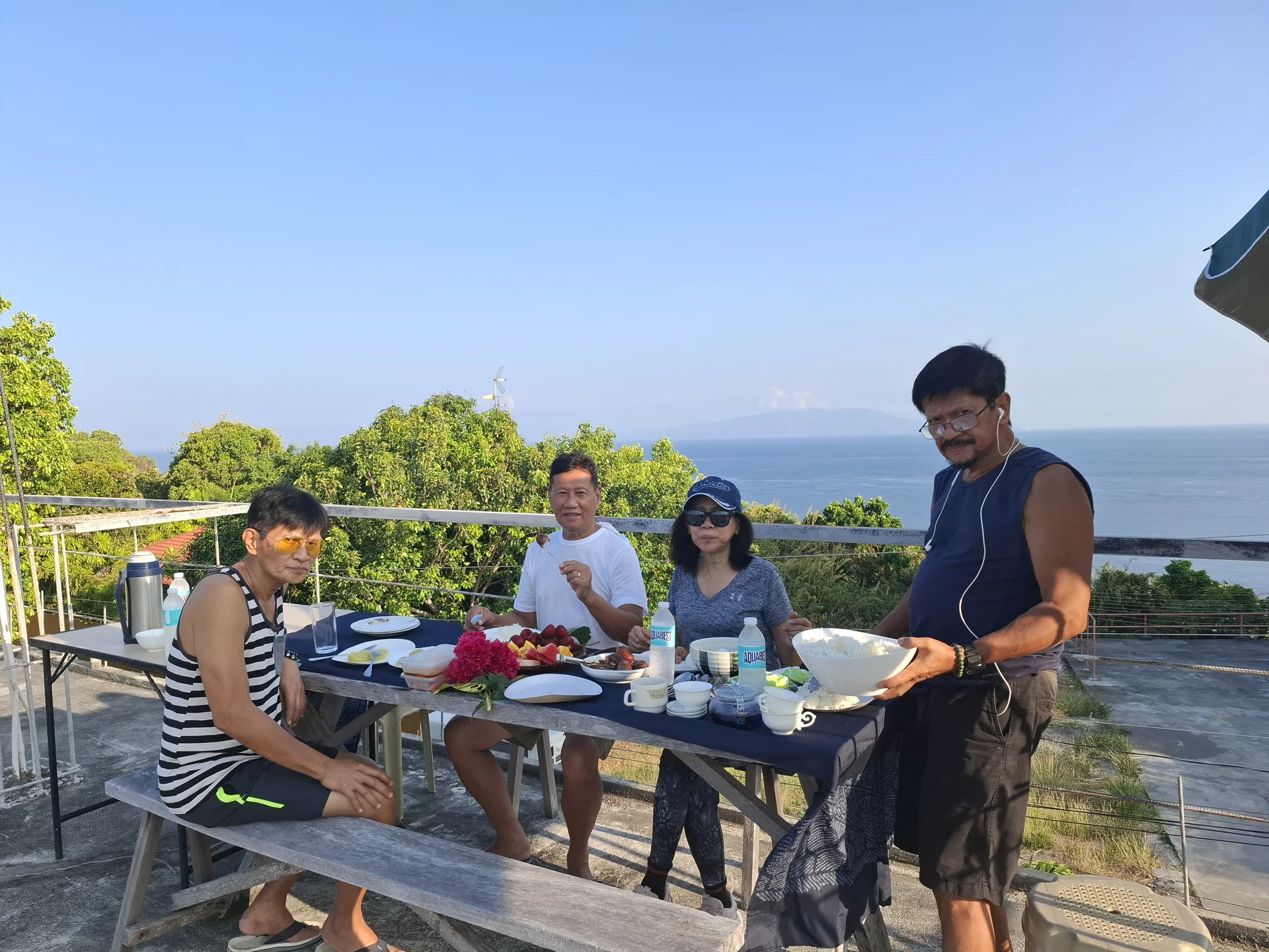 Rooftop terrace at Rosalia's Place with sea and mountain views
